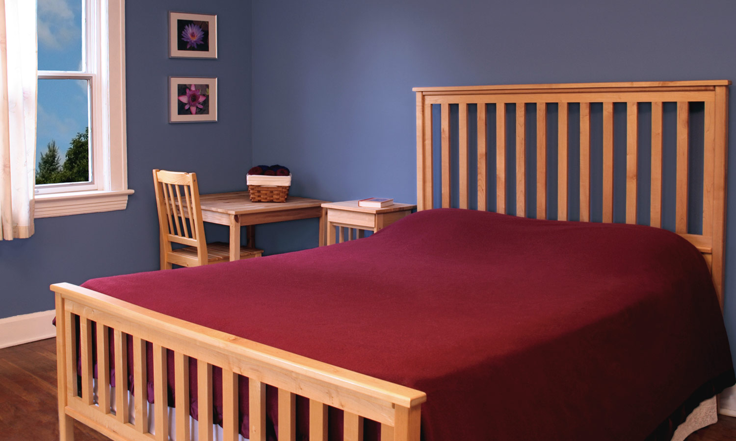 A wooden frame with slats on the headboard and footer.