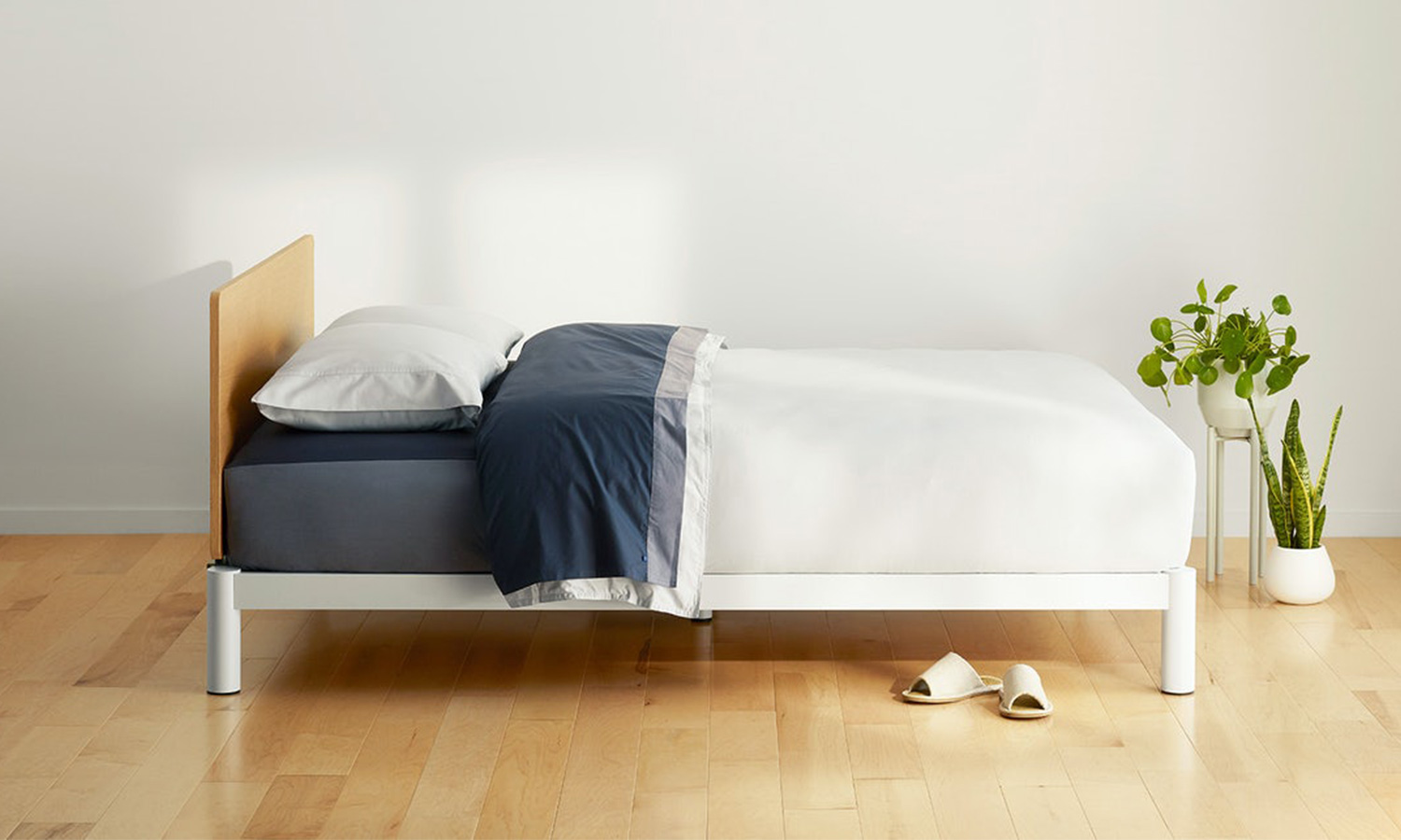 A sleek Casper platform bed frame.