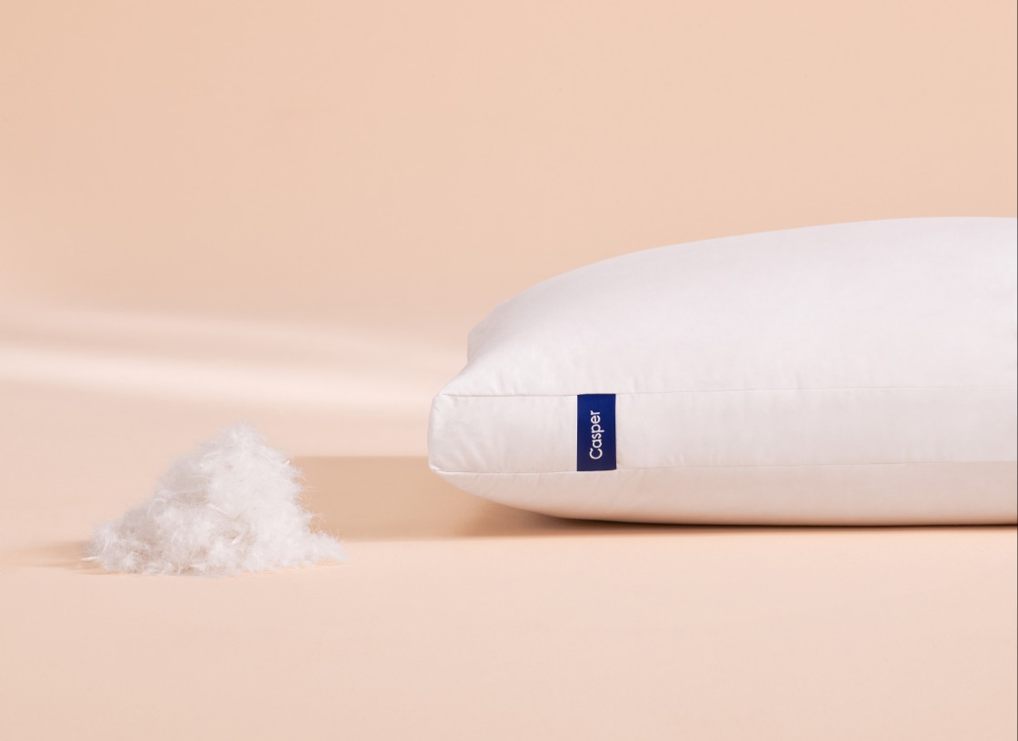 Casper Down Pillow and a sample of filling next to it