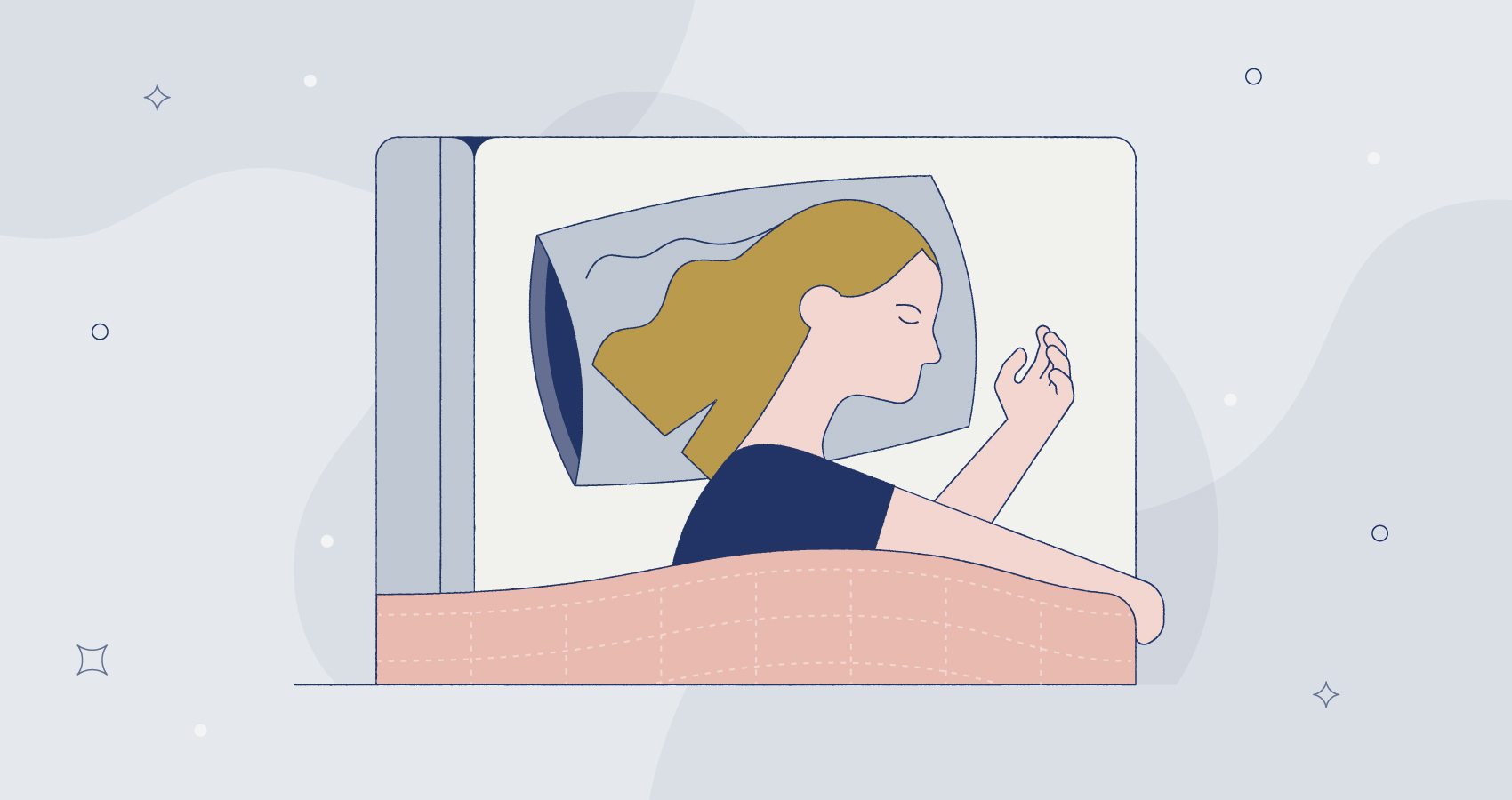 illustration of a woman sleeping with a weighted blanket