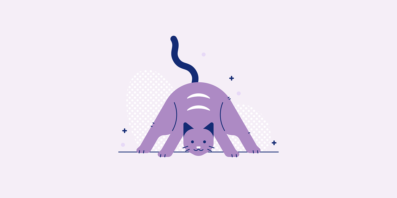 A cartoon cat making the Prasarita Padottanasana yoga pose.