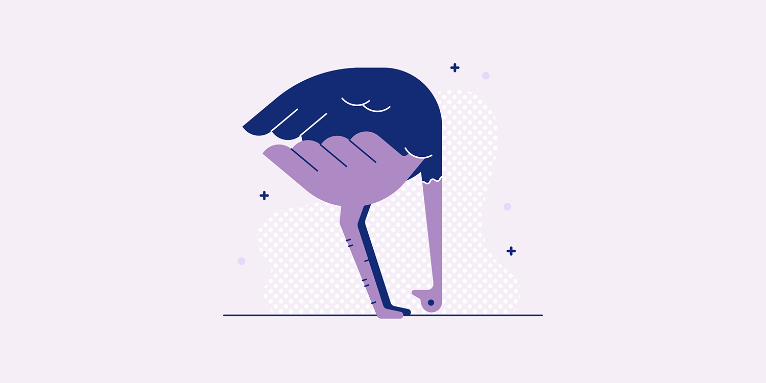 A cartoon ostrich in an Uttanasana yoga pose.