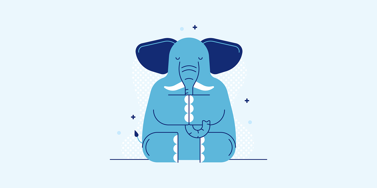 A cartoon elephant striking the Dirga Pranayama yoga pose.