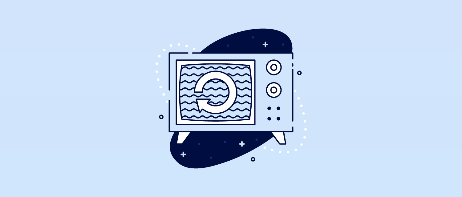 Illustration of a TV with a repeating symbol ont he screen.