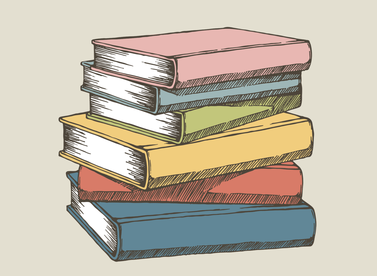 A pile of books stacked on top of one another. Illustration