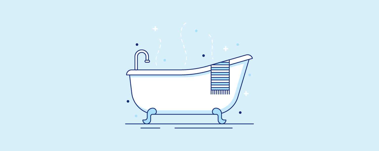 Bathtub with a towel on the ledge. Illustration.