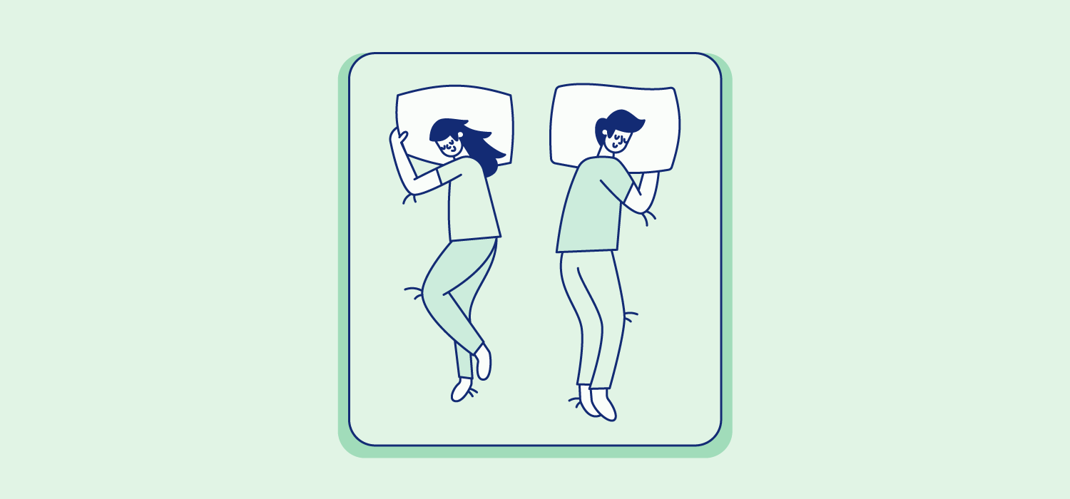 A couple sleeps on opposite sides of the bed with their backs to each other without touching. Illustration