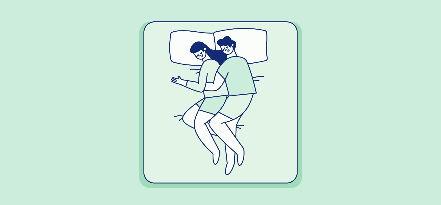 A woman sleeps with her back pressed to a man's stomach. Illustration.