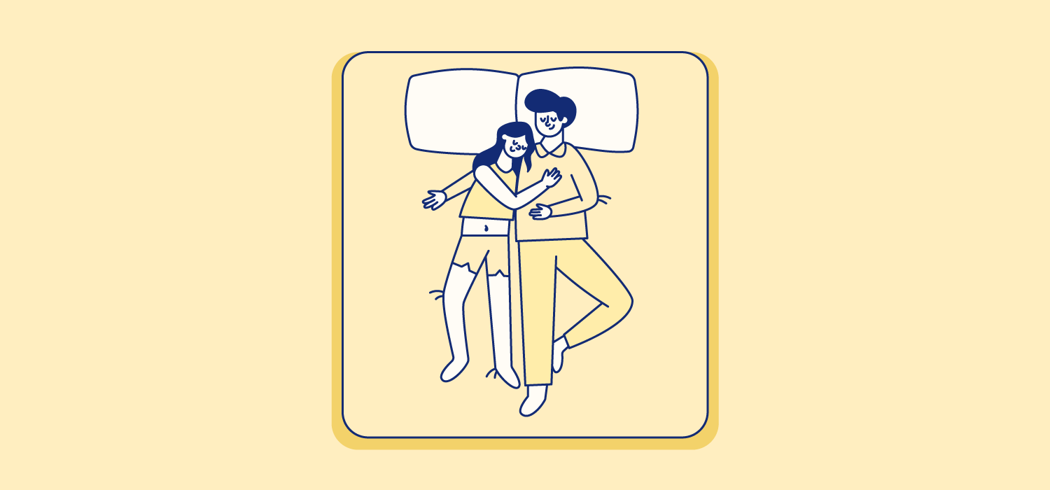 A woman rests her head on her partner's shoulder. Illustration.