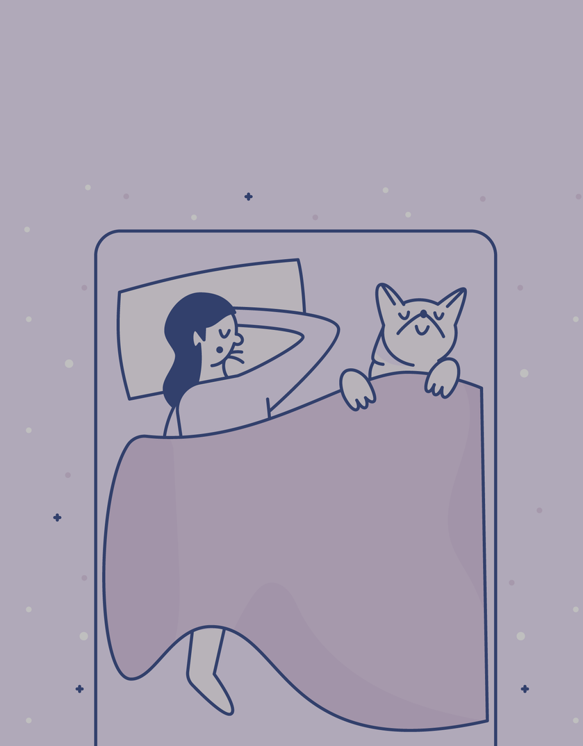 illustration of a woman sleeping with her dog