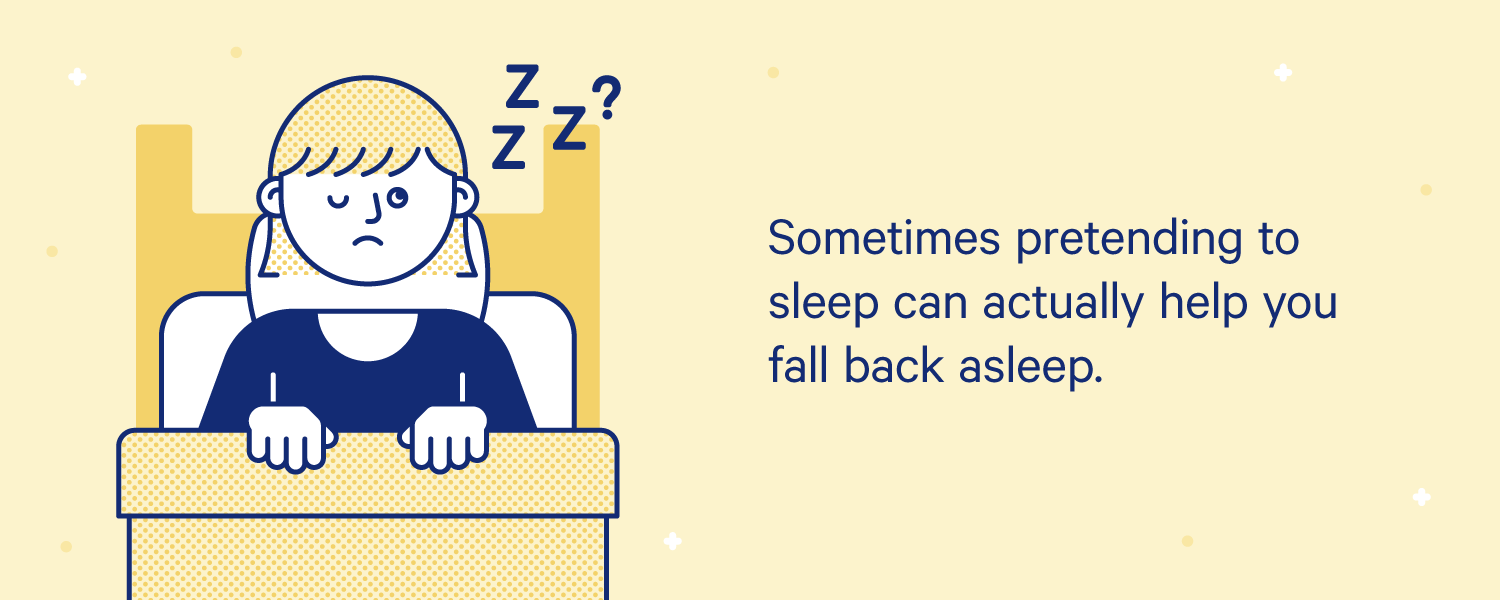 A person sits in bed with one eye open and one eye closed. Illustration