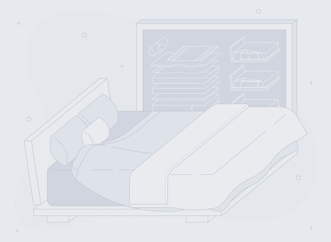 illustration of a bed on purple background