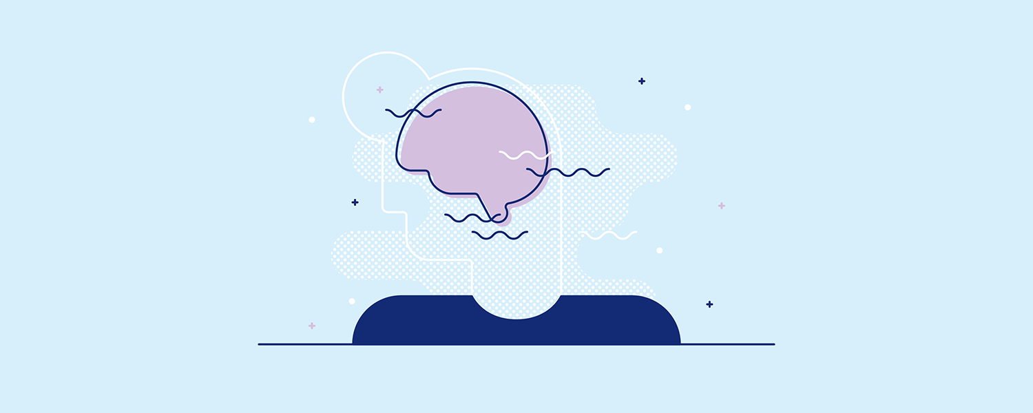 Gentle waves coming from a person's brain. Illustration.